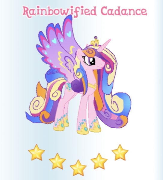 File:Rainbowified Cadance in-game.png
